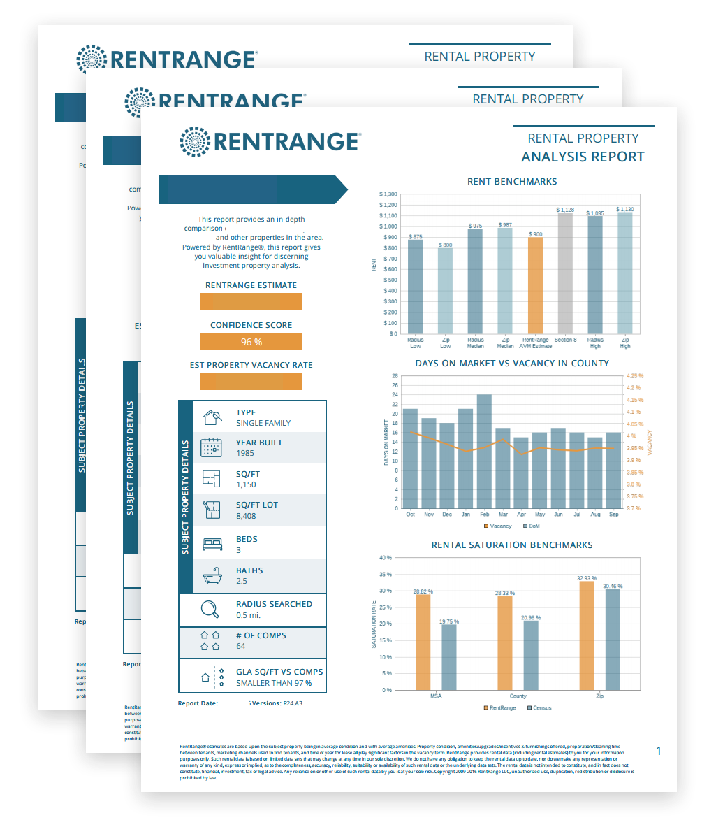 RentRange Rental Property Analysis Sample Report Image, similar to a report you might receive when working with Windsor Pacific Property Management in Contra Costa County